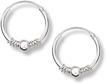 Tomas Sterling Silver 16mm Bali Hoop with Wrap Bead Earrings