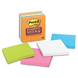 New-Post-it Notes Super Sticky 6756SSAN - Super Sticky Notes, 4 x 4, Lined, 5 Electric Glow Colors, 6 90-Sheet Pads/Pack - MMM6756SSAN