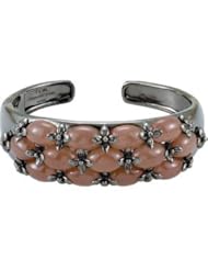 Black Rhodium Genuine Chocolate Chalcedony Hinged Cuff Bracelet\ Overstock-Nonreturnable Sterling Silver 68021