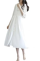 Elbow Length Sleeves Cotton/Linen Maxi Dress 