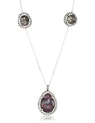 Jordan Alexander "Slice" Silver Chain with Exterior Navy Pearl Slice Pendant Necklace