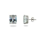 Sterling Silver Rectangle Diamond CZ Stud Earrings