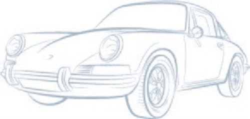 Porsche Sports Car Sketch Vinyl Sticker, Gloss Wedgewood Blue 3 ft.