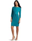 Donna Morgan Women's 3/4 Dolman Sleeve Front Knot Dress, Jade, 16