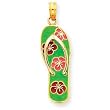 14k Enameled Flowers on Green Flip Flop Pendant