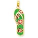 14k Gold Enameled Flowers on Green Flip Flop Pendant
