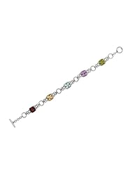 Rhodium Plated 7.5 Inch Alternate link Bracelet with Garnet, Citrine, Blue Topaz, Amethyst, and Peridot Stones in 925 Sterling Silver
