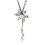 Silver & Diamond Pearl Flower Necklace 18
