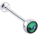 Black and GREEN ALIEN HEAD Logo Barbell Tongue Ring