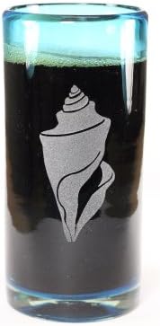 VIVAZ Etched Shell Highball Glass, Turquoise Recycled Glass, Set of 4