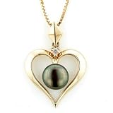 14-Karat Yellow Gold Cultured Black Freshwater Pearl and Diamond Heart Pendant