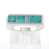 Turquoise Inlaid Ray Tracey Ring in Sterling Silver, Size 7 1/2, #8596