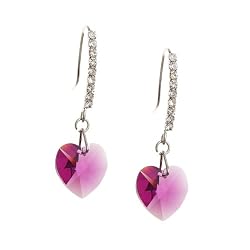 Rose Swarovski Crystal Heart Drop Sterling Silver Earrings -- Made In USA
