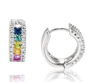 31QVzT%2Bi1pL 14K White Golden Rainbow Gem Diamond Huggie Earrings