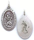 St. Christopher Sterling Silver Reversible Baseball Pendant Medal with 20 inch Steel Necklace