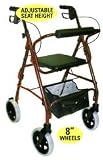 Adjustable Seat Height Rollator in Burgundy