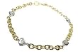 14K Yellow Gold Rollo Link Anklet Bracelet 10'', with White Gold Heart Shaped Bezel Set Diamonds