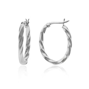 Sterling Silver Tarnish-Free 3mm Small Oval Twist Hoop Earring