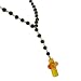 14K Rosary 17 with Onyx Beaded And Amber Cross Necklace