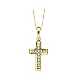 10K Yellow Gold 1 ct. Diamond Channel Set Cross Pendant with Chain