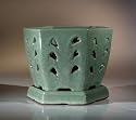 Bonsai Boy's Ceramic Orchid Pot<br>7.25"x6.25" Hexagon With Attached Saucer