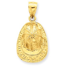 14k 3-D Large Firefighter Hat Pendant - Measures 30.2x15.5mm - JewelryWeb