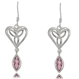 Amethyst Celtic Knot Heart Dangle Earrings Silver Hooks