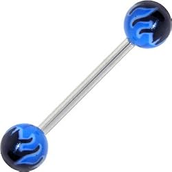 Blue Toxic Flame Barbell Tongue Ring