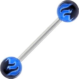 Blue Toxic FLAME Barbell Tongue Ring