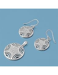 Sterling Silver High Fashion Sealife Design Round Starfish Pendant and Earrings Jewelry Set