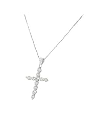 Sterling Silver Womens Religious Cross White Crystals CZ Pendant Necklace Chain
