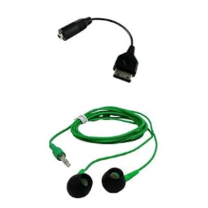 Premium Samsung M300 to 3.5mm Audio Adapter and 3.5mm Neon Green Stereo Headphones Combo for Samsung A867 Eternity, T919 Behold, i910 Omnia, i907 Epix, A767, A137, T109, U650 Sway, A837 Rugby, M310, A237, T339, T229, M200, I325 Ace, I617 Blackjack II, A747 SLM, A127, T429, M520, M510, R500 HUE, T729 Blast, T539 Beat, A517, A737, T439, T739, R300, R200, A827 Access