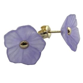 Lavender Jade Small Simple Plumeria Earrings, 14k Gold by 