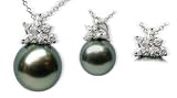 18K white gold Blossom Black Tahitian cultured pearl and diamond pendant