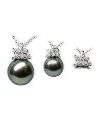 18K white gold Blossom Black Tahitian cultured pearl and diamond pendant