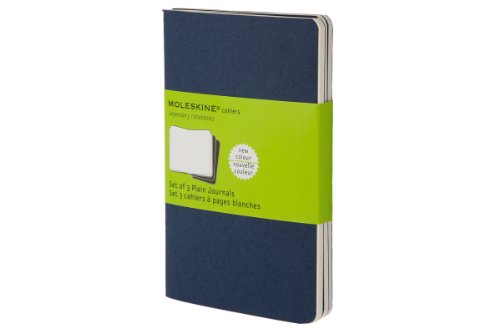 moleskine cahier journal set of 3 pocket plain indigo blue soft cover 35 x 55