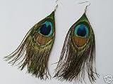 One Pair Natural Feather Peacock Earrings