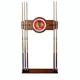 New Trademark NHL Chicago Blackhawks 2 Piece Wood And Mirror Wall Cue Rack  ....