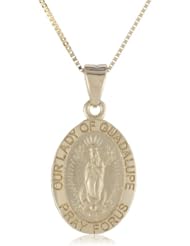 14k Yellow Gold Our Lady of Guadalupe Oval Pendant Necklace, 18"