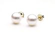 AAA Quality Round 6.5-7mm Akoya SaltWater cultured White Pearl Earrings with 14K Yellow Gold Mount