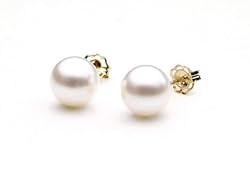 AugustinaJewelry AAA Quality Round 6.5-7mm Akoya SaltWater cultured White Pearl Earrings with 14K Yellow Gold Mount