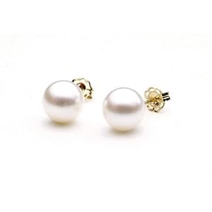 AAA Quality Round 6.5-7mm Akoya SaltWater cultured White Pearl Earrings with... by