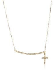 Sterling Silver Cubic Zirconia Bar and Cross Charm Drop Necklace, 16 + 3"