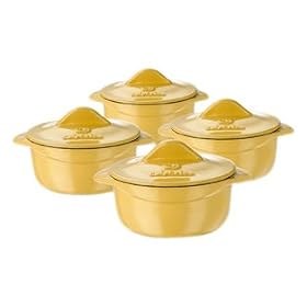 Calphalon Enamel Cast Iron Set of 4 Mini Soup Pots, Custard Yellow by Calphalon
