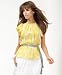 Apparel : BCBGMAXAZRIA Floral-Print Silk Chiffon Flutter-Sleeve Top