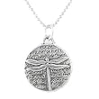 Small Round Dragonfly Pendant with Inspirational Inscriptions in Sterling Silver on a 16" Rhodium Diamond Cut Ball Chain, #8225
