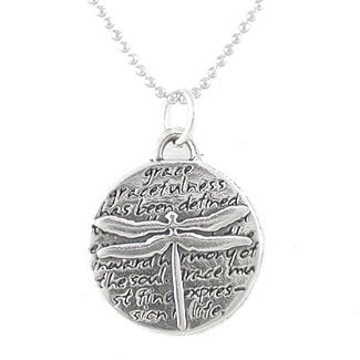 Small Round Dragonfly Pendant with Inspirational Inscriptions in Sterling Silver on an 18 Rhodium Diamond Cut Ball Chain, #8225