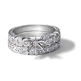 .60CT Round and Princess Cut Diamond Hand Engraved Platinum Bridal Set