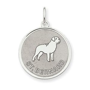 Sterling Silver Saint Bernard Dog Round Pendant Charm