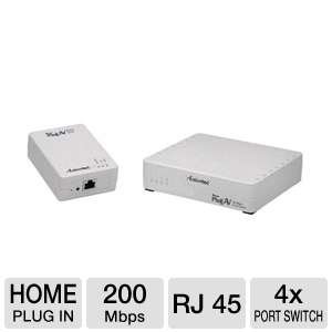 Actiontec MegaPlug 200 Mbps AV Powerline Ethernet Adapter and 4-Port Hub Kit